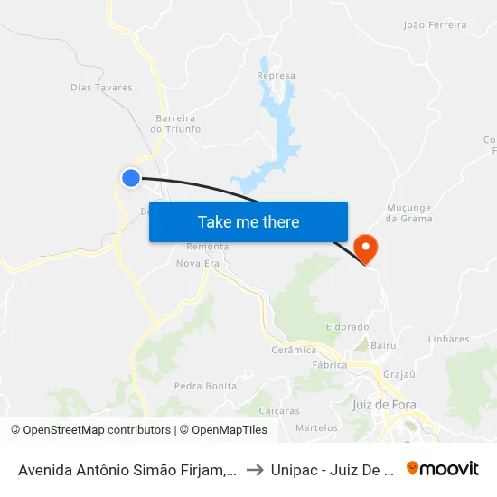 Avenida Antônio Simão Firjam, 1208 to Unipac - Juiz De Fora map