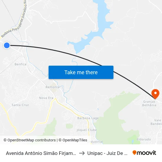Avenida Antônio Simão Firjam, 975 to Unipac - Juiz De Fora map