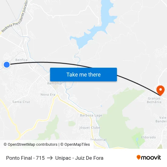 Ponto Final - 715 to Unipac - Juiz De Fora map
