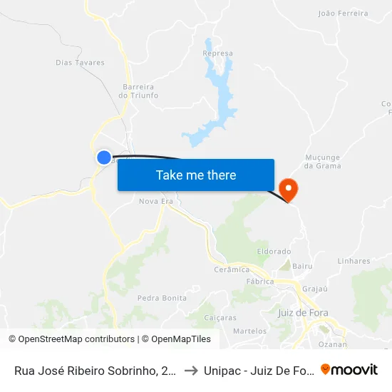 Rua José Ribeiro Sobrinho, 268 to Unipac - Juiz De Fora map