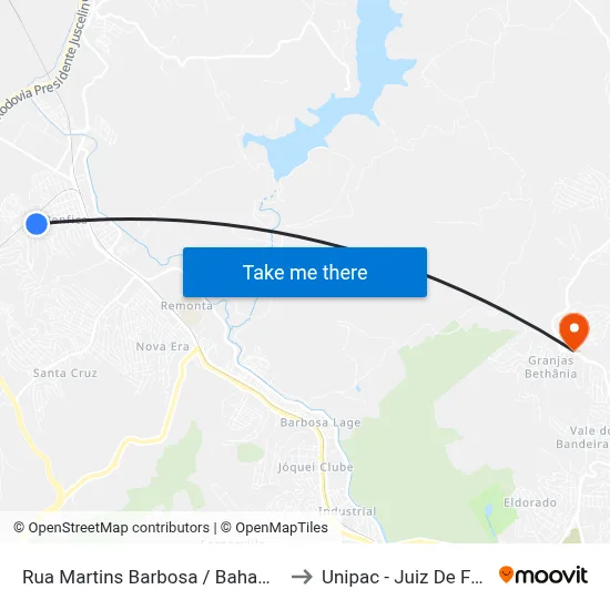 Rua Martins Barbosa / Bahamas to Unipac - Juiz De Fora map