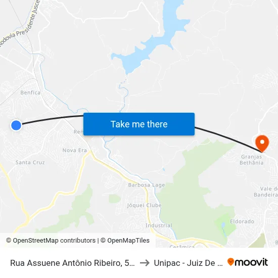 Rua Assuene Antônio Ribeiro, 597-679 to Unipac - Juiz De Fora map