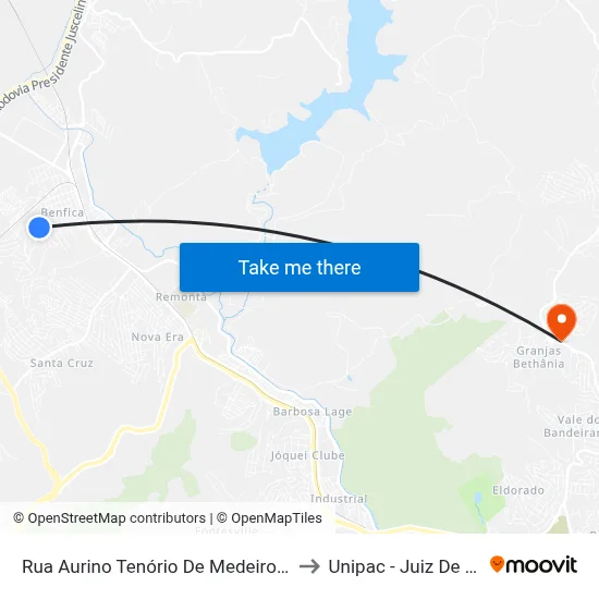 Rua Aurino Tenório De Medeiros, 400 to Unipac - Juiz De Fora map