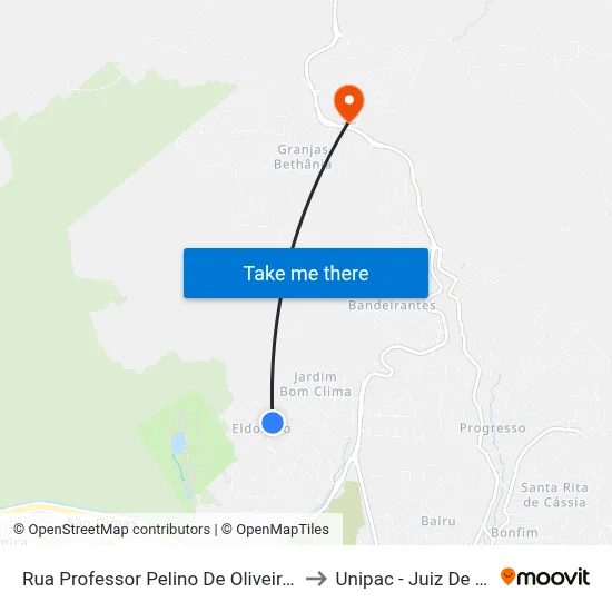 Rua Professor Pelino De Oliveira, 496 to Unipac - Juiz De Fora map