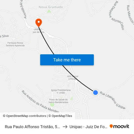 Rua Paulo Affonso Tristão, 505 to Unipac - Juiz De Fora map