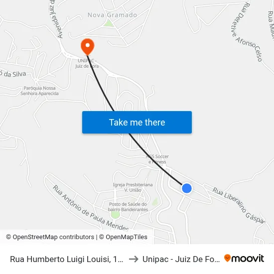 Rua Humberto Luigi Louisi, 175 to Unipac - Juiz De Fora map