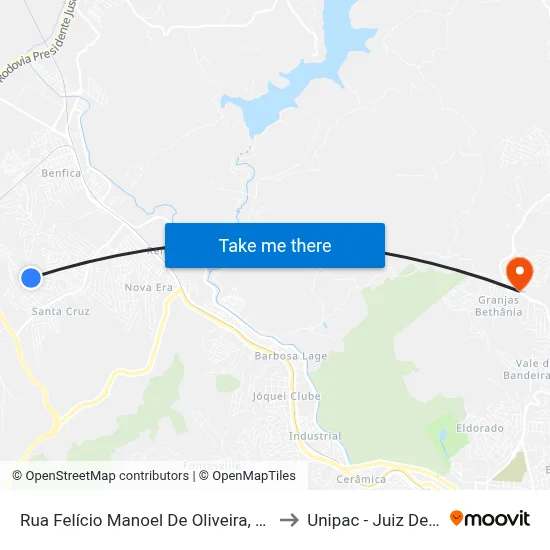 Rua Felício Manoel De Oliveira, 152-200 to Unipac - Juiz De Fora map