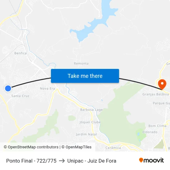 Ponto Final - 722/775 to Unipac - Juiz De Fora map