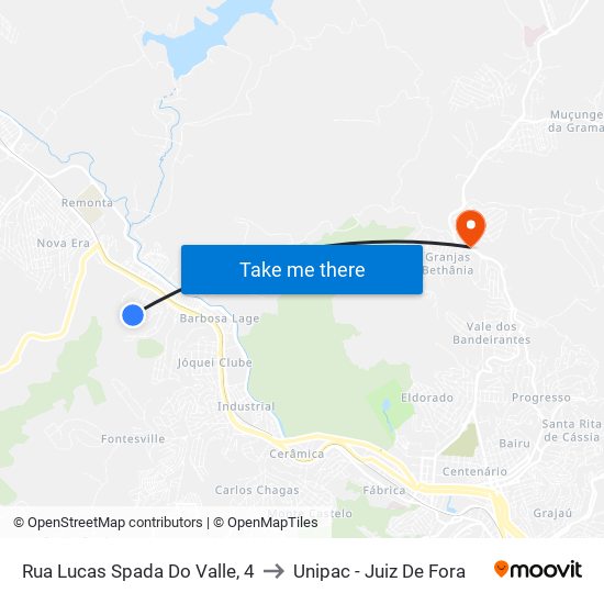 Rua Lucas Spada Do Valle, 4 to Unipac - Juiz De Fora map