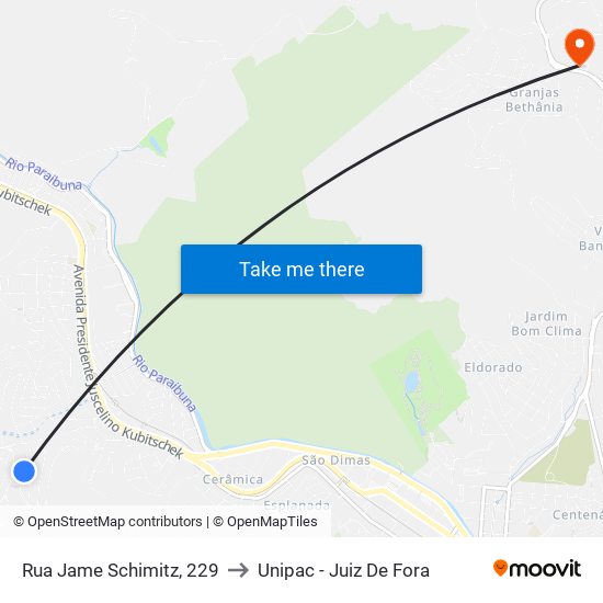 Rua Jame Schimitz, 229 to Unipac - Juiz De Fora map