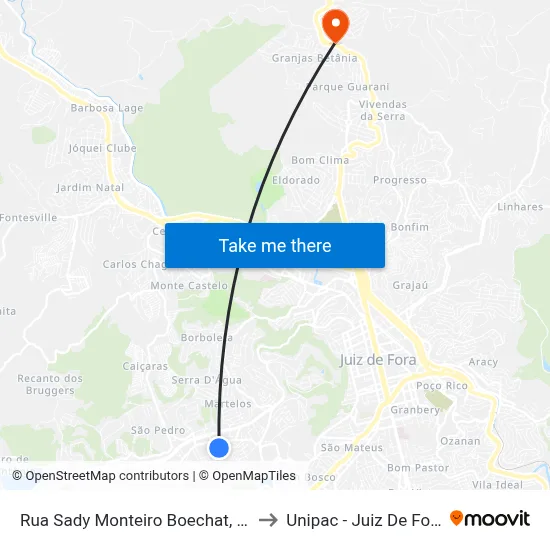 Rua Sady Monteiro Boechat, 83 to Unipac - Juiz De Fora map