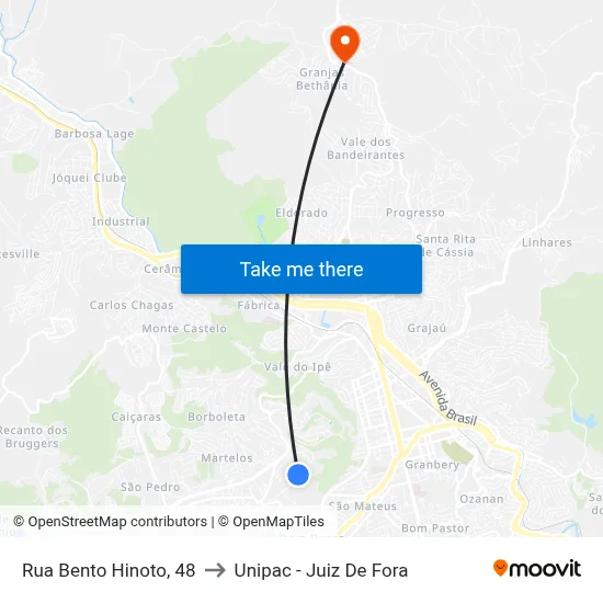 Rua Bento Hinoto, 48 to Unipac - Juiz De Fora map