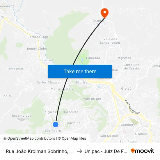 Rua João Krolman Sobrinho, 134 to Unipac - Juiz De Fora map