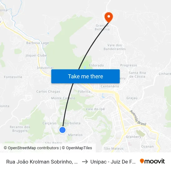 Rua João Krolman Sobrinho, 647 to Unipac - Juiz De Fora map
