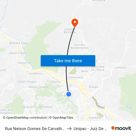 Rua Nelson Gomes De Carvalho, 31 to Unipac - Juiz De Fora map