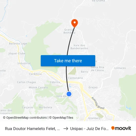 Rua Doutor Hameleto Felet, 15 to Unipac - Juiz De Fora map