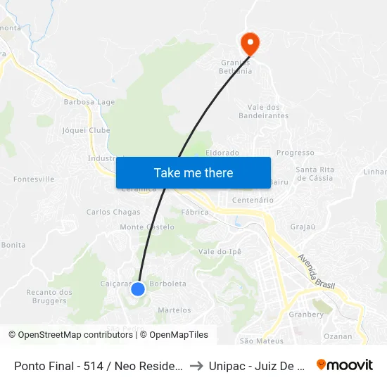 Ponto Final - 514 / Neo Residencial to Unipac - Juiz De Fora map