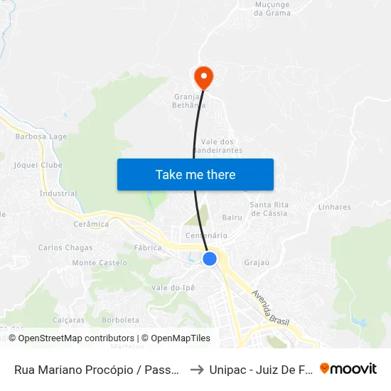 Rua Mariano Procópio / Passarela to Unipac - Juiz De Fora map