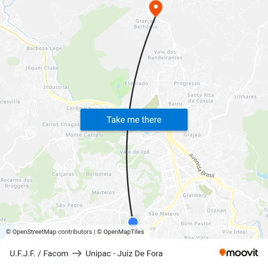 U.F.J.F. / Facom to Unipac - Juiz De Fora map