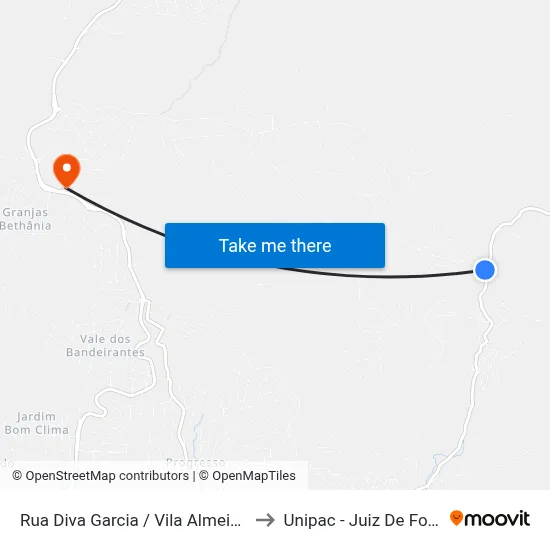 Rua Diva Garcia / Vila Almeida to Unipac - Juiz De Fora map
