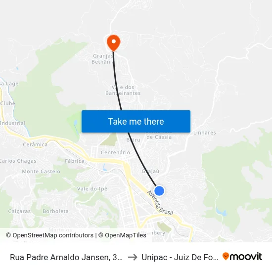 Rua Padre Arnaldo Jansen, 390 to Unipac - Juiz De Fora map