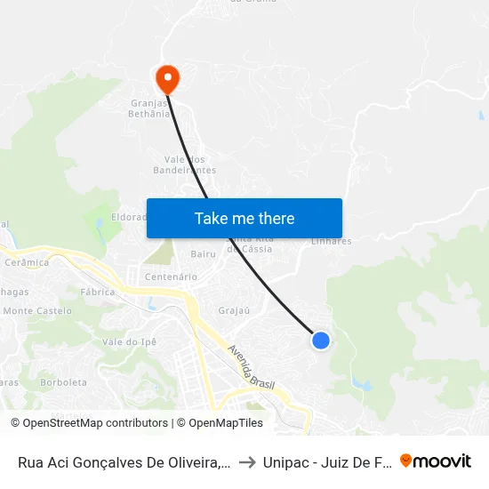 Rua Aci Gonçalves De Oliveira, 185 to Unipac - Juiz De Fora map