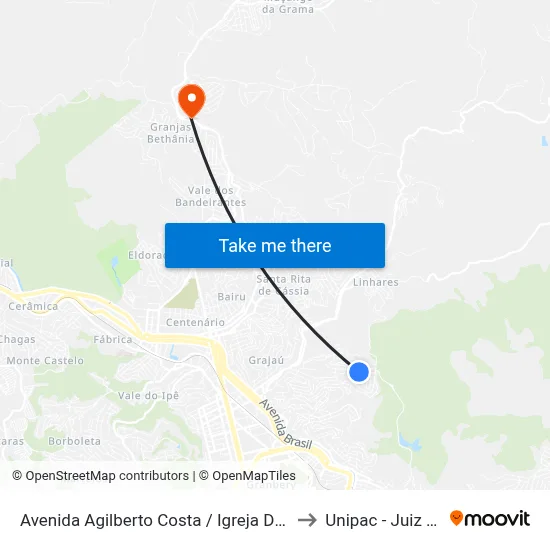 Avenida Agilberto Costa / Igreja De São Benedito to Unipac - Juiz De Fora map