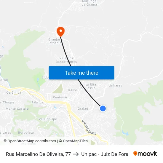 Rua Marcelino De Oliveira, 77 to Unipac - Juiz De Fora map