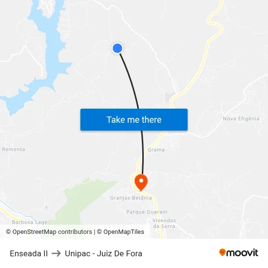 Enseada II to Unipac - Juiz De Fora map