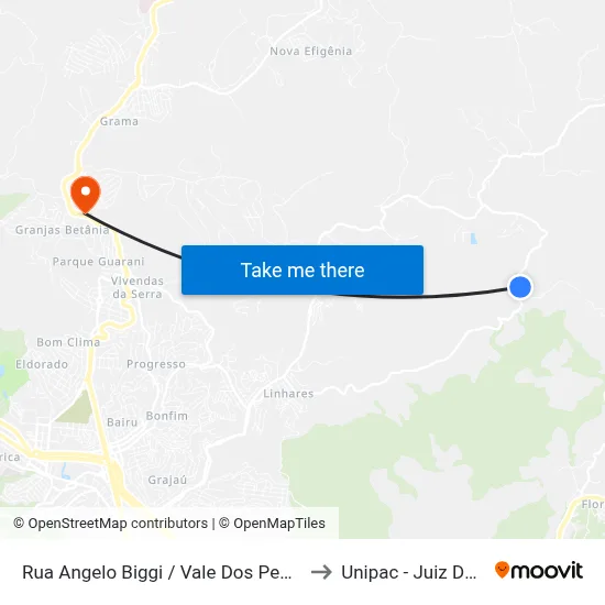 Rua Angelo Biggi / Vale Dos Peões, 6000 to Unipac - Juiz De Fora map