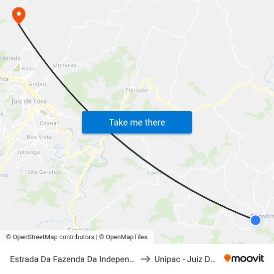 Estrada Da Fazenda Da Independência, 2 to Unipac - Juiz De Fora map