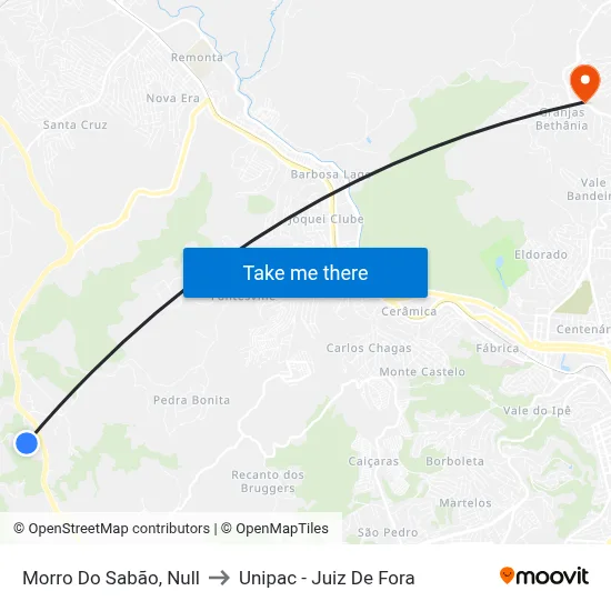 Morro Do Sabão, Null to Unipac - Juiz De Fora map