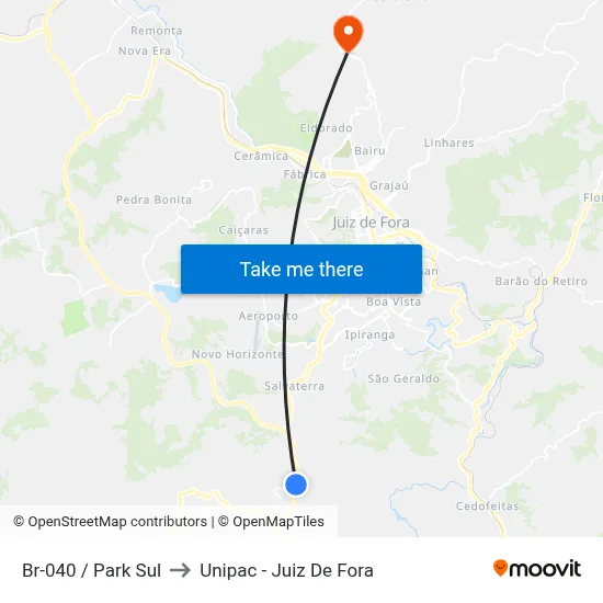 Br-040 / Park Sul to Unipac - Juiz De Fora map