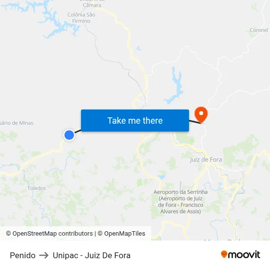 Penido to Unipac - Juiz De Fora map