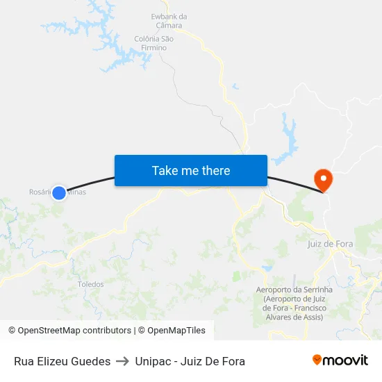 Rua Elizeu Guedes to Unipac - Juiz De Fora map