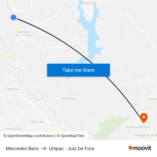 Mercedes Benz to Unipac - Juiz De Fora map