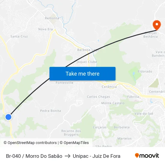 Br-040 / Morro Do Sabão to Unipac - Juiz De Fora map