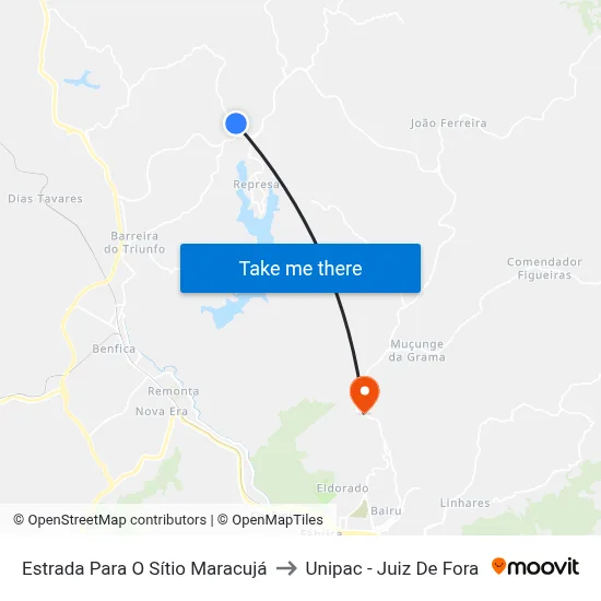 Estrada Para O Sítio Maracujá to Unipac - Juiz De Fora map