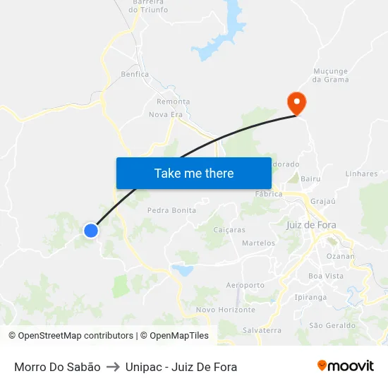 Morro Do Sabão to Unipac - Juiz De Fora map