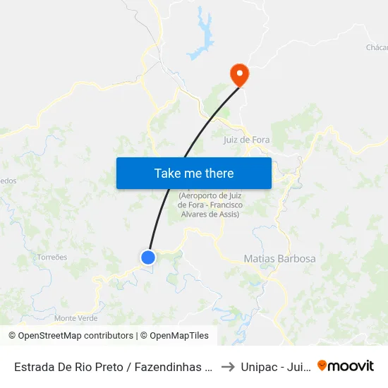 Estrada De Rio Preto / Fazendinhas Prainha De Monte Verde to Unipac - Juiz De Fora map