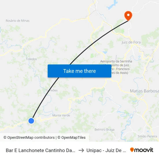 Bar E Lanchonete Cantinho Da Roça to Unipac - Juiz De Fora map
