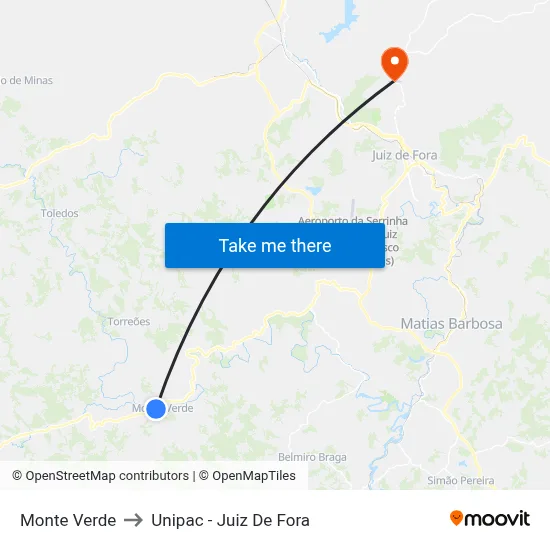 Monte Verde to Unipac - Juiz De Fora map