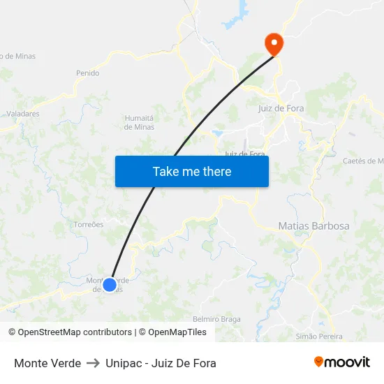 Monte Verde to Unipac - Juiz De Fora map