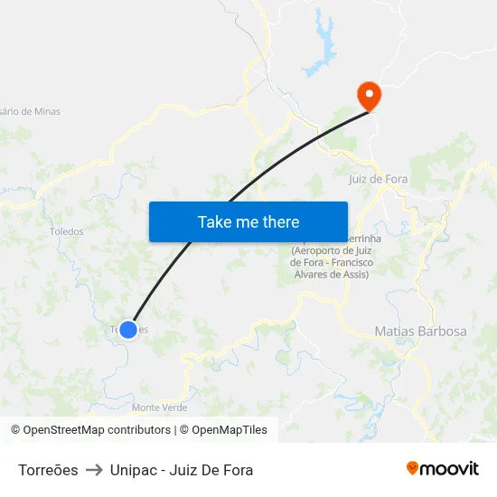Torreões to Unipac - Juiz De Fora map