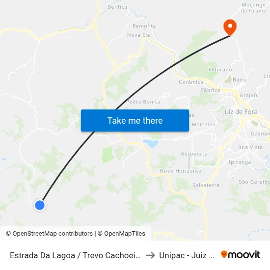 Estrada Da Lagoa / Trevo Cachoeira De Humaitá to Unipac - Juiz De Fora map