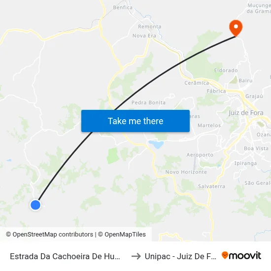 Estrada Da Cachoeira De Humaitá to Unipac - Juiz De Fora map
