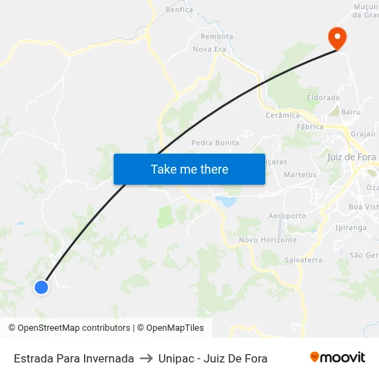 Estrada Para Invernada to Unipac - Juiz De Fora map