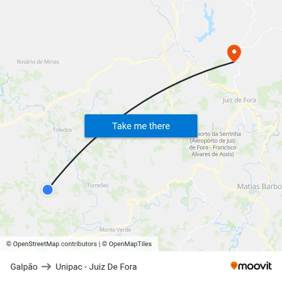 Galpão to Unipac - Juiz De Fora map