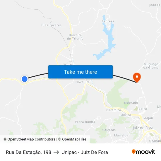 Rua Da Estação, 198 to Unipac - Juiz De Fora map