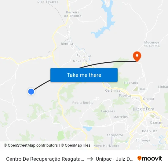 Centro De Recuperação Resgatando Vidas to Unipac - Juiz De Fora map
